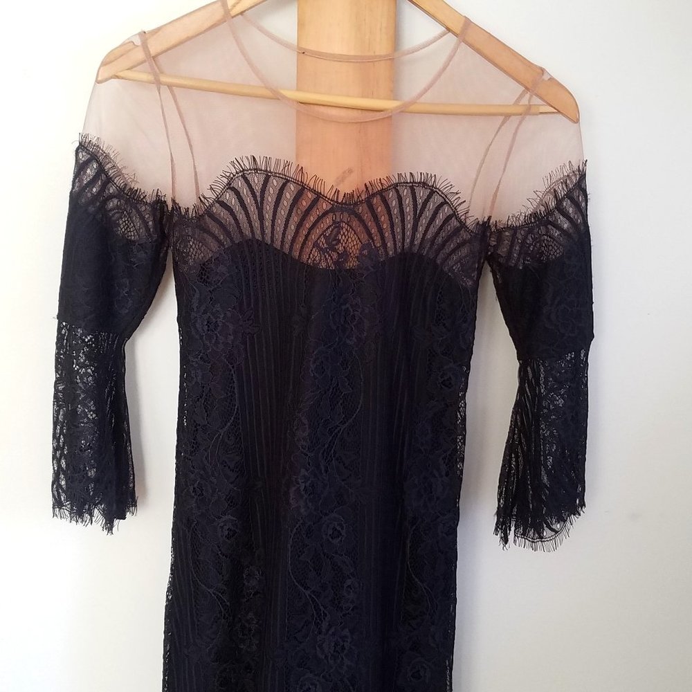 VIntage Black lace/fringe/sheer Burlesque Flapper Dress